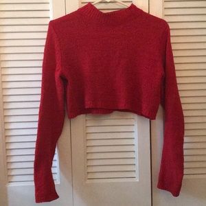 Red cropped turtleneck sweater